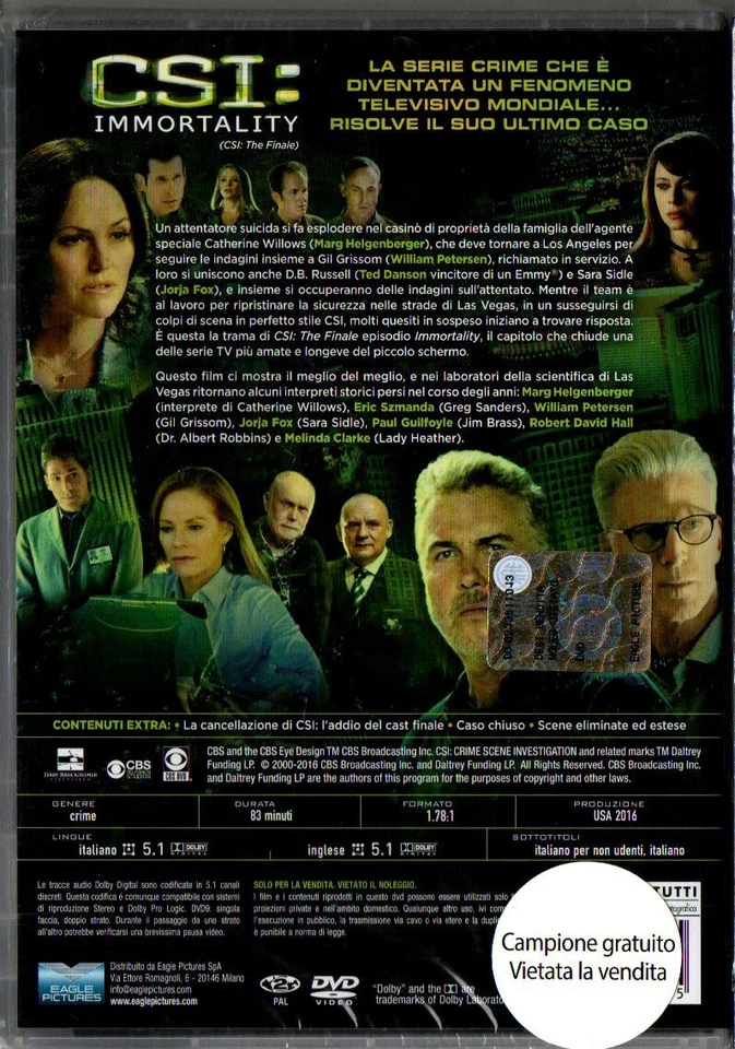 CSI THE FINALE EPISODIO Immortality DVD NUOVO SIGILLATO - Immagine 2 di 2