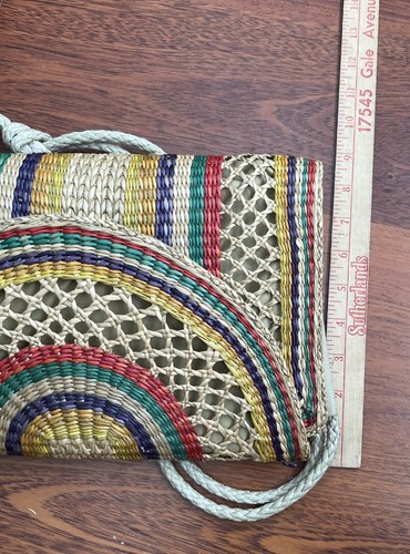 Vintage Straw Purse Rainbow Striped Shoulder Bag Colorful - Picture 10 of 14