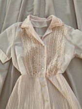 1960s house dress pink sheer pleated button down