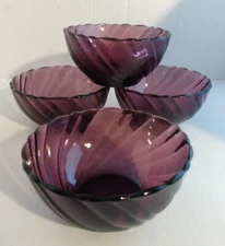 4 Duralex France Amethyst Purple Swirl Dessert Soup Bowls 4.5" dia x 2.25" tall