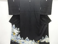 Yuzen Tomesode Kimono Artist Hand-Painted Crepe Wide Collar Used