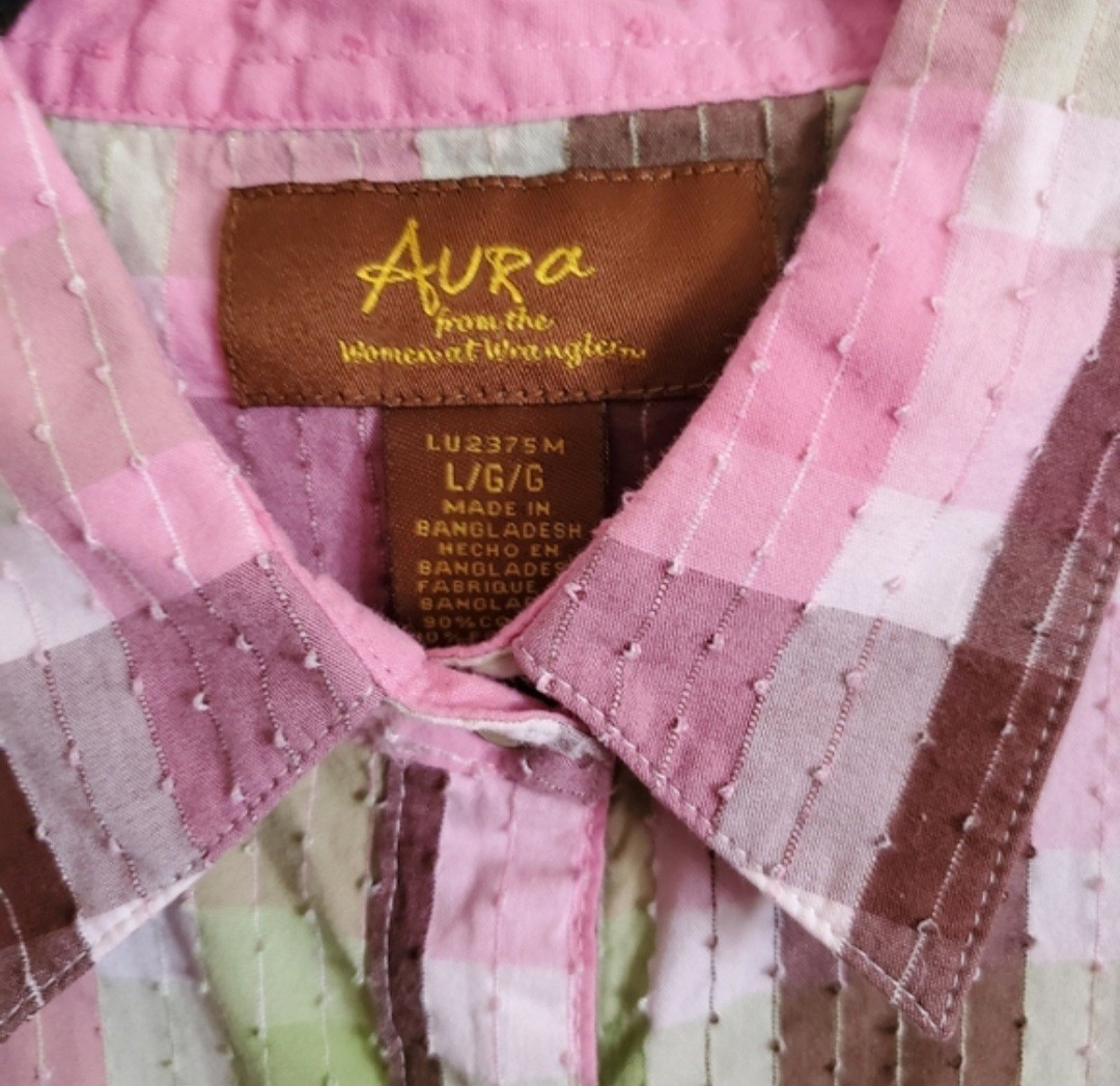 Aura by Wrangler Sleeveless Button Pearl Snap Cotton Western Style Shirt Sz L View 3