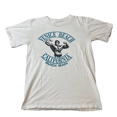 Y2K Venice Beach California Muscle T Shirt Size S White Arnold Schwarzenegger