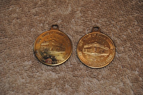 2 Vintage 1955 Waukesha National Bank Charms 100th Anniversary Butler WI