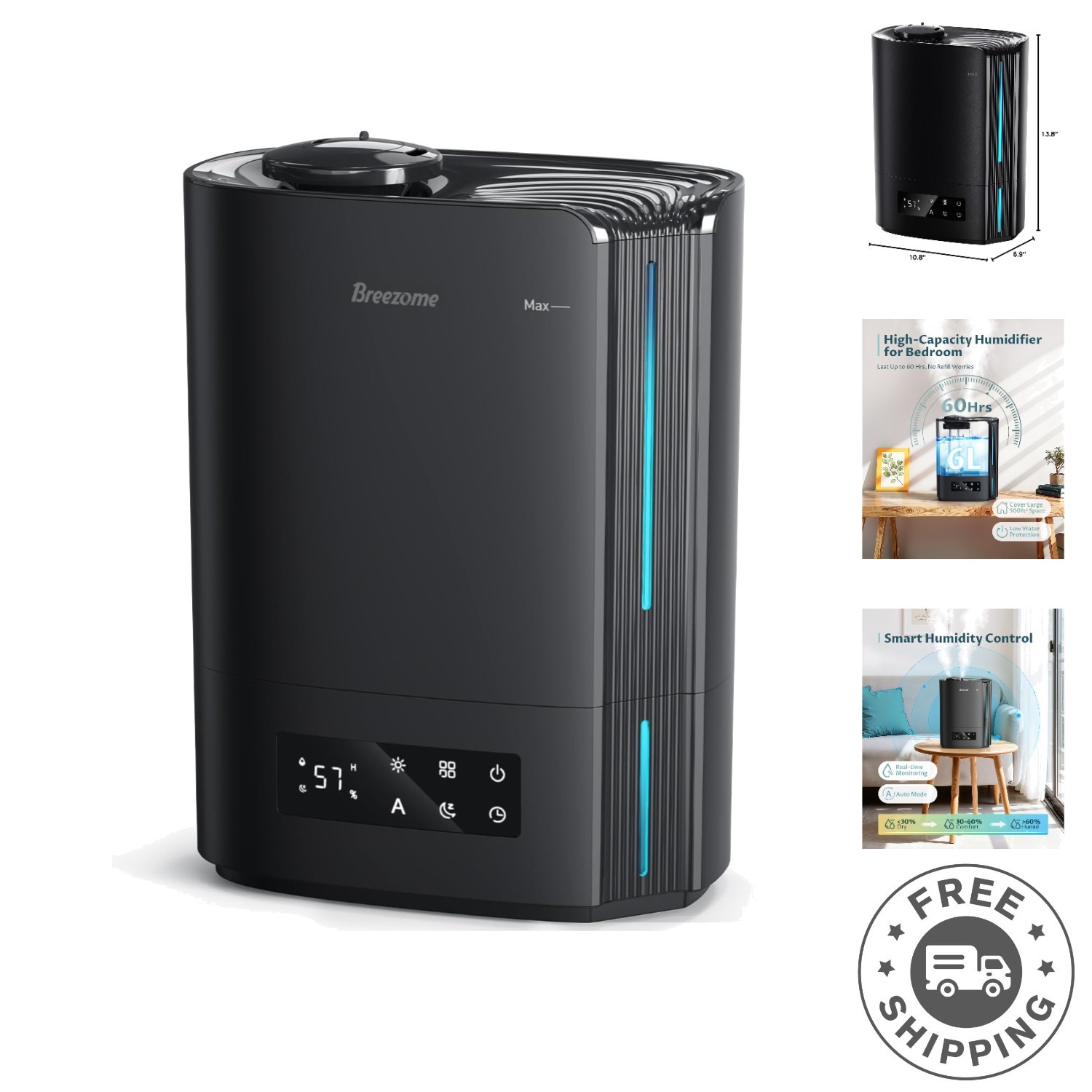 6L Ultrasonic Humidifier for Bedrooms & Nurseries - Smart Control, Auto Shut Off