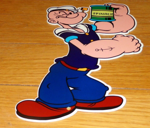 VINTAGE POPEYE THE SAILOR MAN +SPINACH 13" METAL SODA CARTOON GASOLINE OIL SIGN
