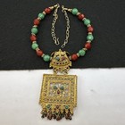 Vintage Egyptian Revival Lucite Beaded Choker Necklace With Gold Tone Pendant — photo 7