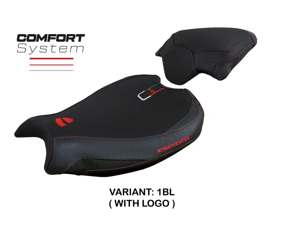Housse selle Mina Comfort Noir BL + logo TPZ Ducati Streetfighter V2 2022 2026 - Photo 1/1