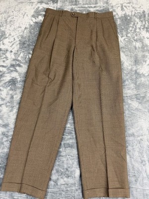 Joseph & Feiss International Brown Pleated Mens Dress Pants Size 35 Wool Blend