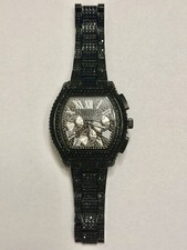 Montres Prestige MPW-0171 Black Iced Chronograph Watch Tonneau Dial Bling Style