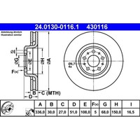 Bremsscheibe ATE 24.0130-0116.1 (2 Stk.) FüR Volvo Xc90 I