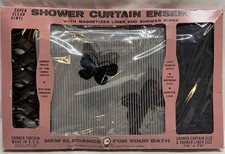 Vtg 90s Bathroom Shower curtain Set W/Liner  Rings NOS Black Butterflies