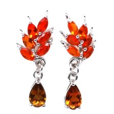 925Sterling Silber Ohrstecker HÄNGER Echte Edelsteine Citrin Feueropal 14k...