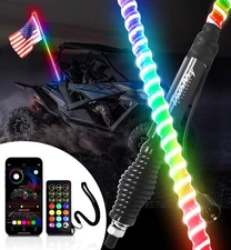 6FT COB LED Spiral Chasing RGB Whip Light Antenna For Can Am Polaris RZR UTV ATV