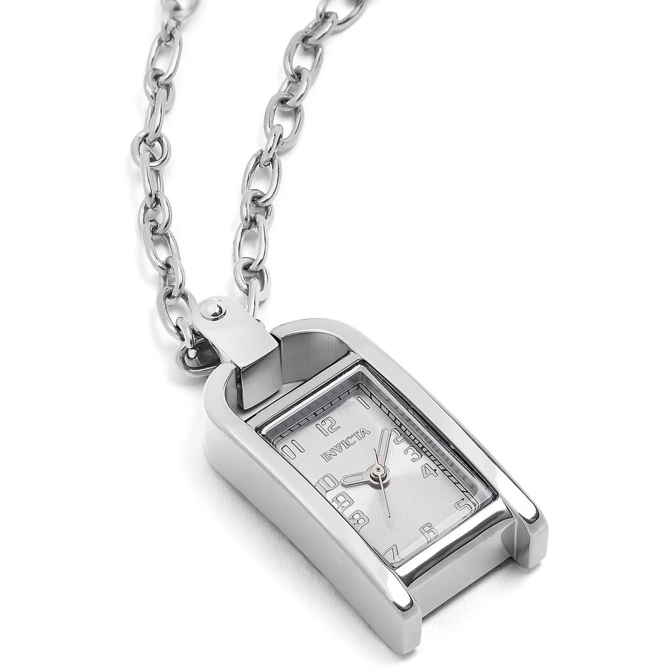 Invicta Women's Necklace Watch Mini Angel Silver Tone Rectangular Case ...