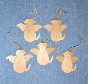 DIY Craft: (5) Puppy Dog Angels 4" Wood Figure Ornaments Deco All Occasion Xmas