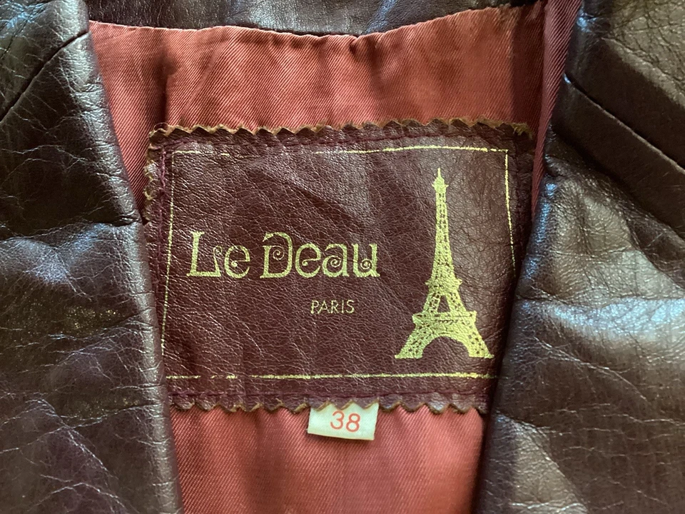 Chaqueta de cuero corta vintage para mujer gabardina borgoña Le Deau Paris talla 38 Foto 4 de 4