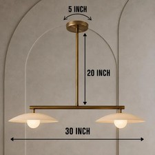 Handcrafted Brass Linear Chandelier, Milk Glass Pendant Light, Mid Century Moder