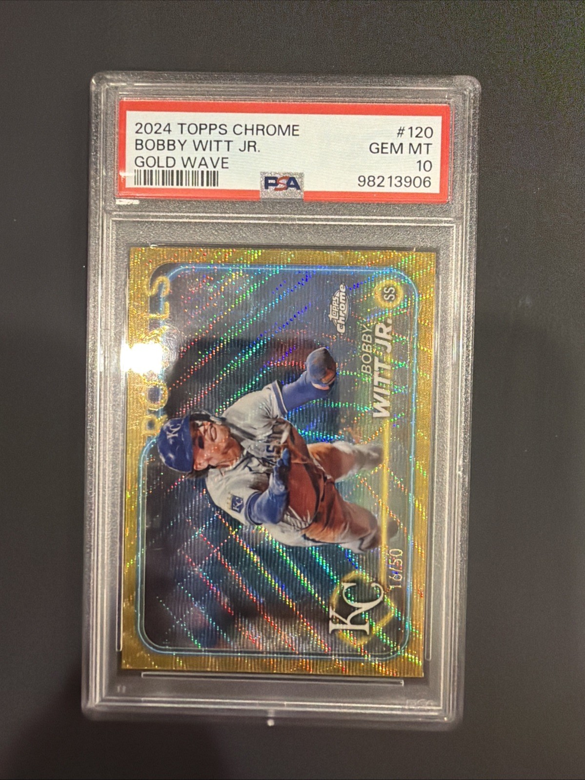 🔥 Bobby Witt Jr. 2024 Topps Chrome #120 Gold Wave Refractor /50 PSA 10 Royals🔥