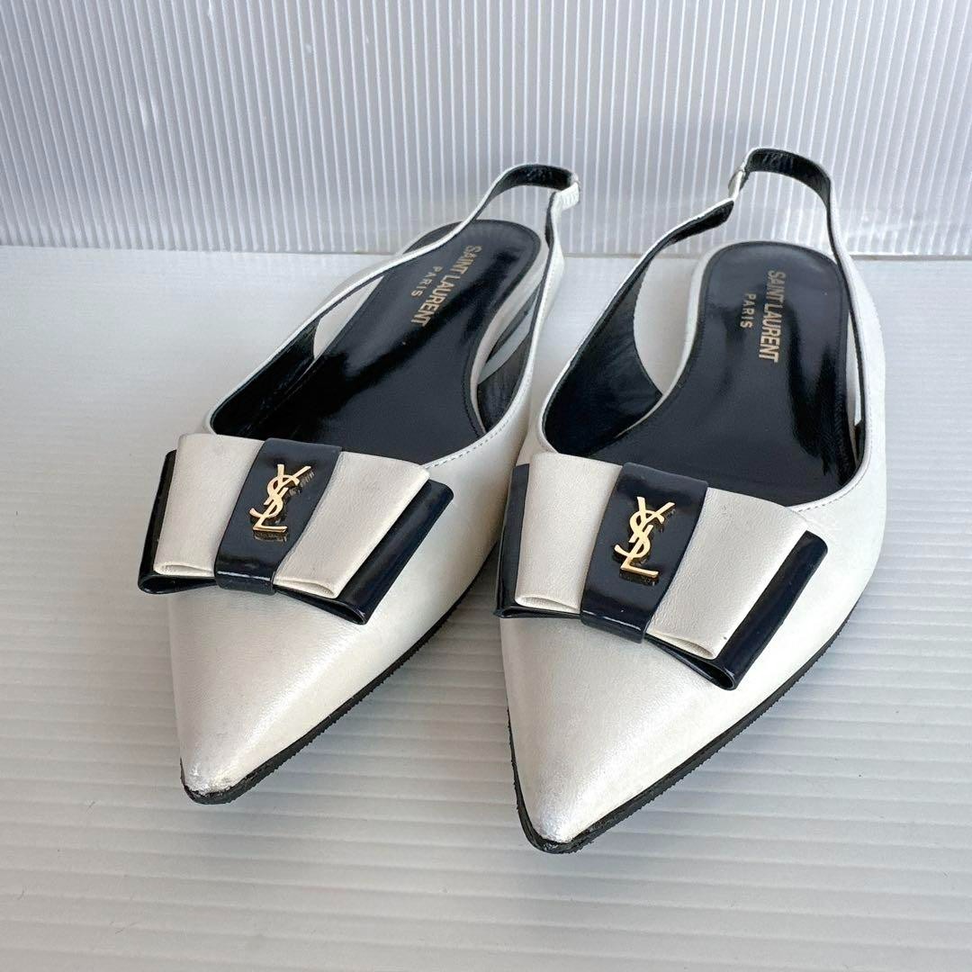 Scarpe basse Saint Laurent Anais taglia 34D mocassini slip on in pelle bianco nero