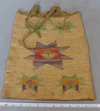 Antique Native American Nez Perce corn husk bag medicine woven grass 19th 20th c