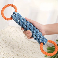 Durable Double-Ring Cotton Blend Dog Rope Toy - Bite-Resistant, Interactive Tug