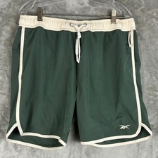 Reebok Men Green Cream Athletic Swim Trunks Shorts Size Medium Mesh Lined Pocket