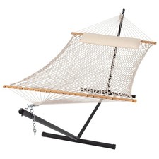SUNCREAT Double Outdoor Hammock with Stand Included, Portable Cotton Rope 2 P...