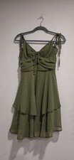 SHEIN MOD Swiss Dot Tie Shoulder Ruched Cami Green Ruffle Short Dress Small NWT