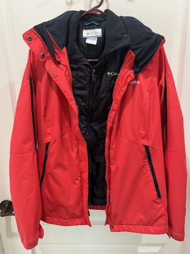 Men’s Columbia Jacket M Medium Red Black Interchange Lined Ski Coat Parka Snow