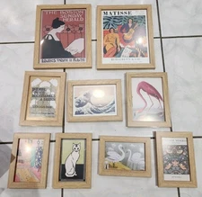 9 Piece Framed Art For Dorm, Den Faux Wood Frames (4)4x6,(3)5x7,(2)8x10 New 
