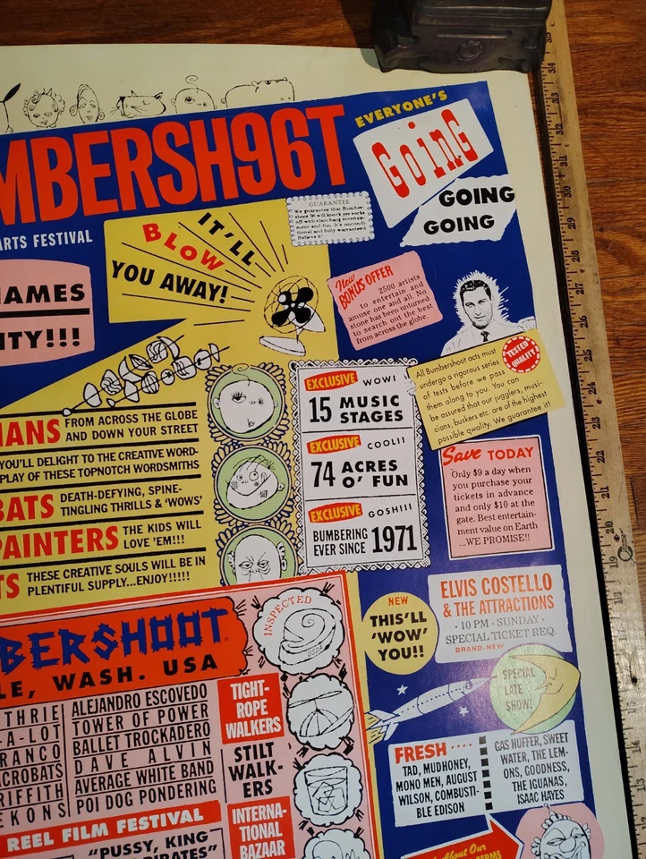 Póster oficial de concierto Bumbershoot original de Seattle 1996 raro difícil de encontrar fuera de existencia increíble Foto 4 de 4