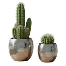 Übertopf Blumentopf Silber Pflanztopf Deko 2er Set glänzend rund Hammerschlag