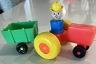 Vtg Fisher Price Little People Blue Farmer Red Tractor Green Trailer Wagon