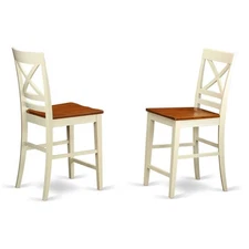 East West Furniture Quincy 11" Wood Counter Stools in Cream/Cherry (Set of 2)
