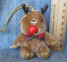 FUZZY REINDEER Vintage RUSS BERRIE Christmas Ornament Articulating Arms OR89
