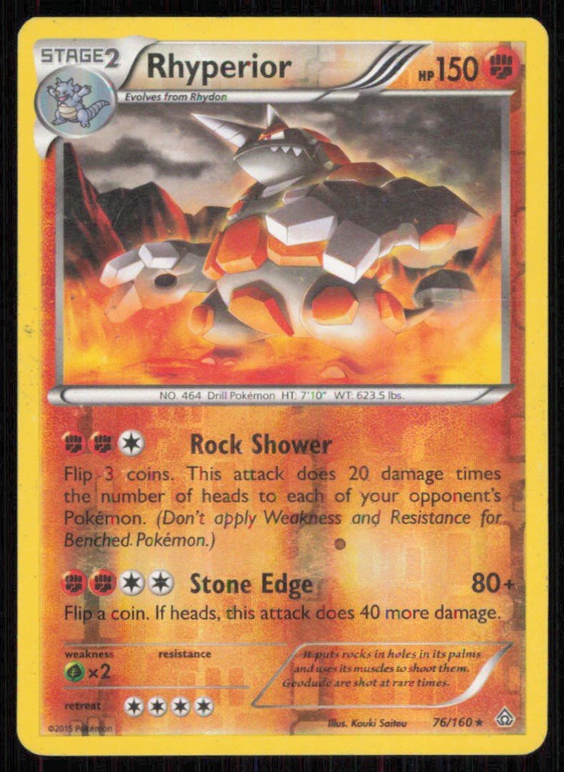 Rhyperior 76/160 Rare Primal Clash Pokemon Reverse Holo Lightly Played
