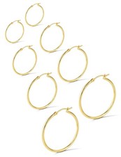 4 Pairs Sterling Silver Post Hoop Earrings for Women - Small 14K Gold Plated