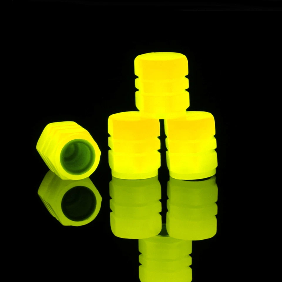 4x Yellow Luminous Tire Valve Cap Car Auto Wheel Dust Cover Glow In The Dark - Image 2 of 4