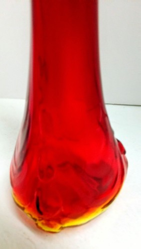 Vintage Ruby Red & Amber Glass Wavy Footed Bud Vase 12" Tall Scalloped Top - Picture 8 of 15