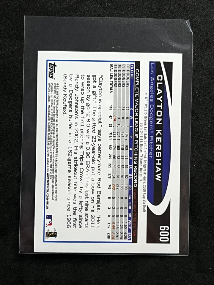 2012 Topps Mini - Grey Uniform #600 Clayton Kershaw - Image 2 of 2