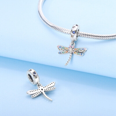 Kristall Pave Glück Libelle Insekt Tier Charm Sterling Silber 925