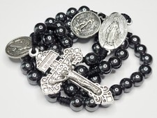 St Michael Police Officer Rosary Heavy Stone Beads St Benedict Pardon Crucifix
