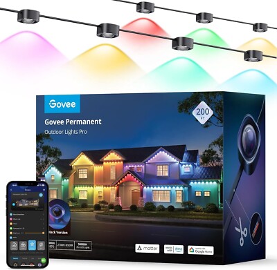 Govee Permanent Outdoor Lights Pro, 200ft with 120 RGBIC LED Lights - Black