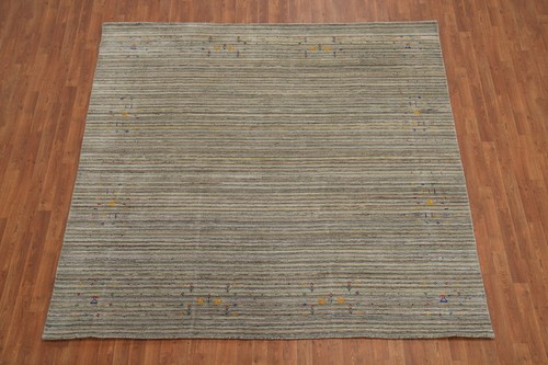 Striped Artisan-made Wool Area Rug Hand-knotted Gabbeh Square Carpet 8x8 ft - Picture 2 of 10