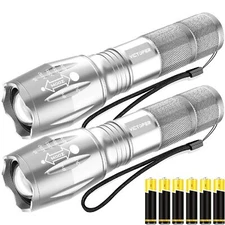 LED Flashlight 2 Pack Silver Bright 2000 Lumens Tactical Flashlights High Lum...