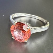 Sterling Silver Orange Pink Stone Ring 925 Oval Cut 10