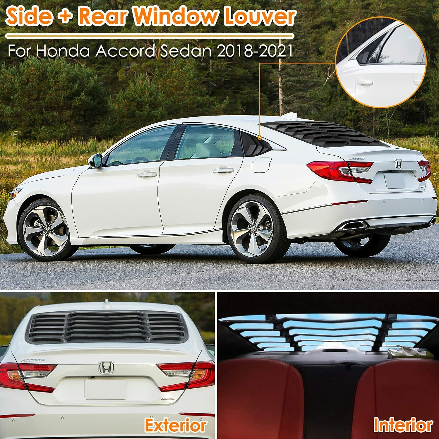 Rear+Side Window Louvers for Honda Accord 2018 2019 2020 2021 in GT