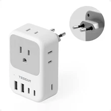 European Travel Plug Adapter US to EU Plug Adaptor with 4 Outlets 5 USB Type C