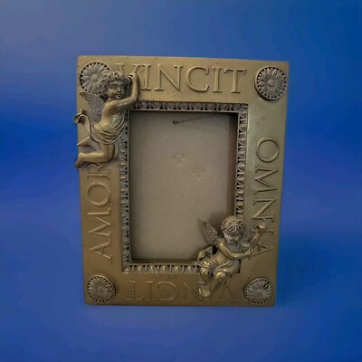 Vintage Malden Gold Picture Frame Hand painted Cherub 3D  Vincit Omnia Amor